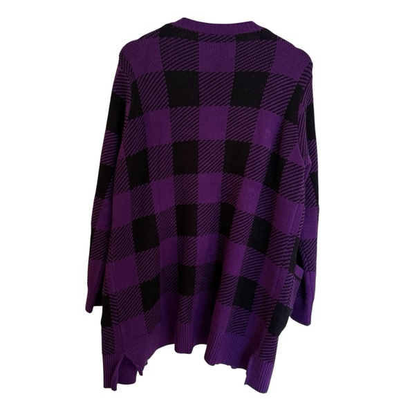 BloomChic Plaid Purple and Black Women's Cardigan Sweater - Picture 3 of 5